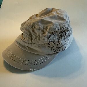 Life Is Good Tan Cap with Distressed Floral Embroidery